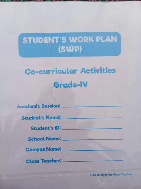 Student Work Plan SWP Class 4 Grade Iv All Subjects textbook cover — official Allied School Student Work Plan curriculum book