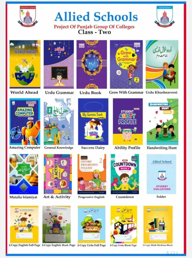 Grade 2 Book Pack textbook cover — official Allied School Class 2 curriculum book