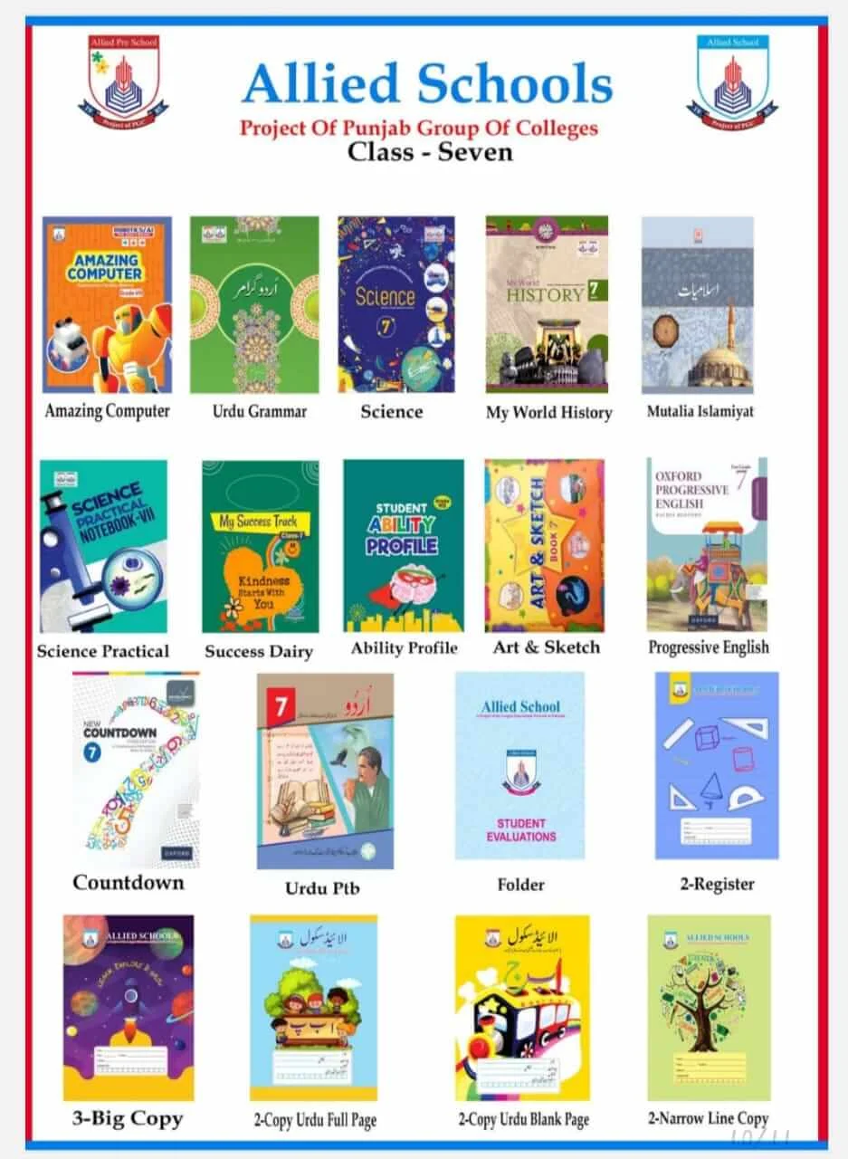 Buy Class 7 Complete Book Pack Online All Subjects textbook cover — official Allied School Class 7 curriculum book
